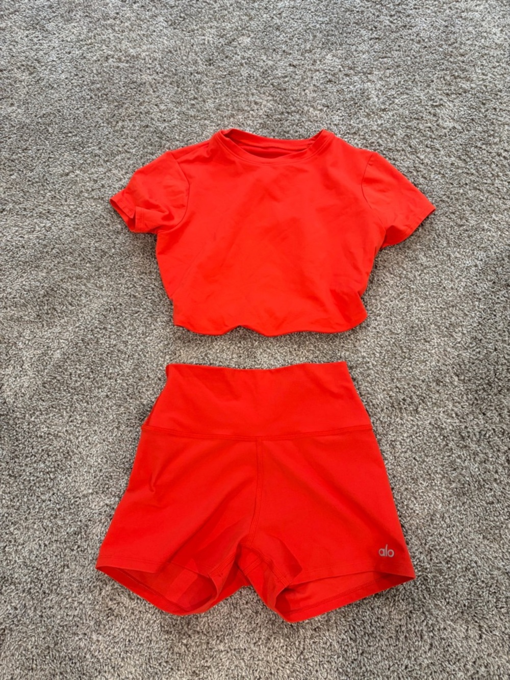 ALO Yoga Women's Red Cropped Top & High-Waist Shorts Set
